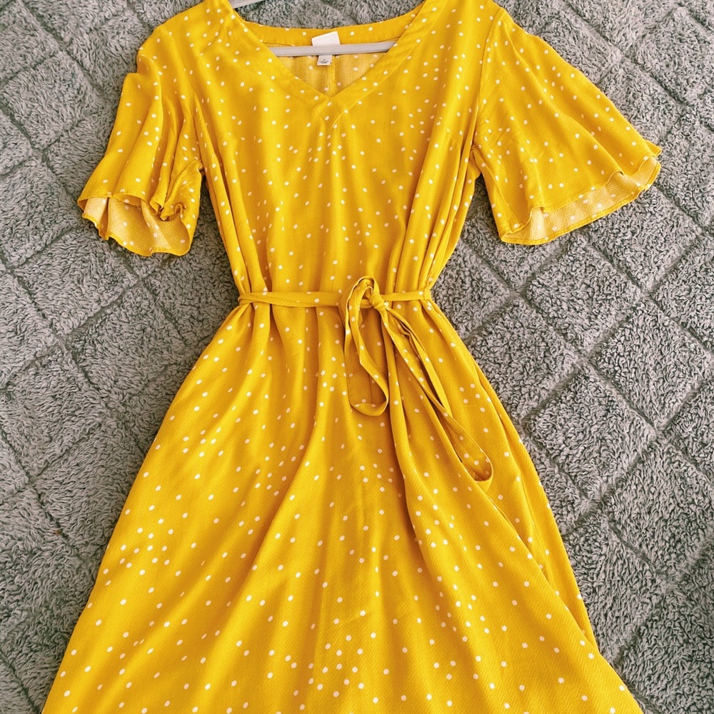 A New Day Sunshine Midi Polka Dot Dress